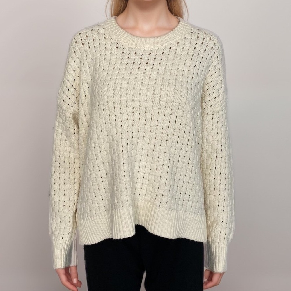 2/$30 Madewell Knit Sweater Sz S Cream Basketweave Stitch Cotton Blend
